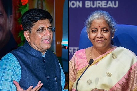 Collage of Piyush Goyal on the left and Nirmala Sitharaman on the right