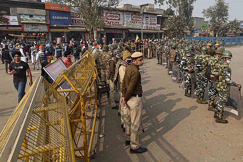 File image of police deployment at Singhu border