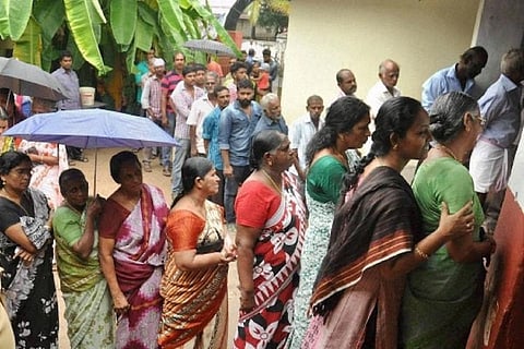 Women at a polling booth 