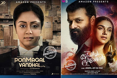 Posters of Ponmagal Vandhal and Sufiyum Sujathayum
