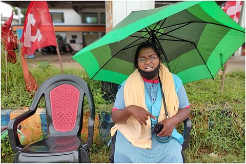 Kerala woman Preetha Babu who stages protest  in Thiruvananthapuram. 