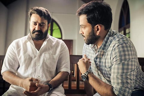 Actors Mohanlal and Prithviraj Sukumaran in the sets of Lucifer