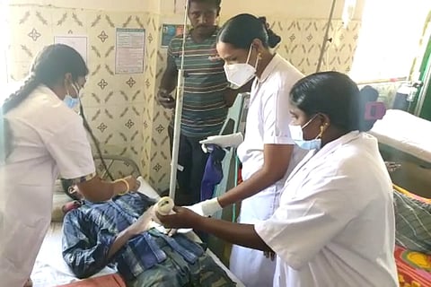 A patient in Pulla village being treated at the primary health centre 
