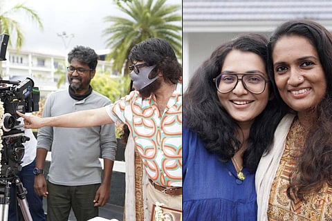 Image of actor Mammootty on the left and a photo of actor Parvathy along with director Ratheena on the right