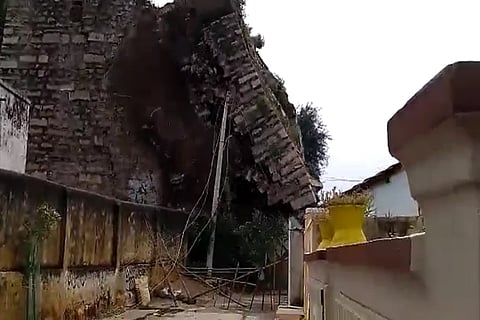 Screenshot from the video of the Quilashapur fort’s wall falling 