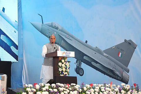 Rajnath Singh speaking at HAL unit in Bengaluru