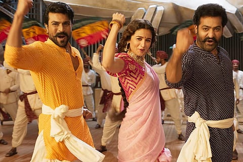 Screenshot from a music video from RRR: Andhra allows higher ticket prices for RRR for 10 days after release 
