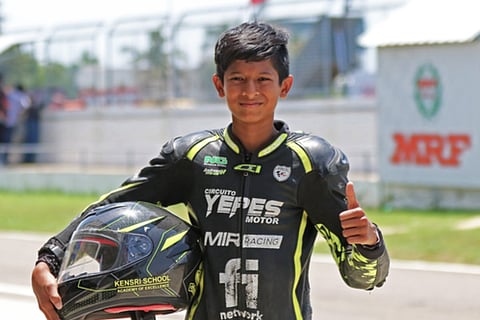 Copparam Shreyas Hareesh, a 13-year-old motorcycle racing prodigy