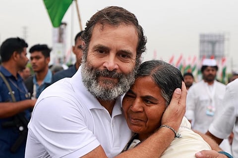 Rahul Gandhi with Radhika Vemula during Bharat Jodo Yatra