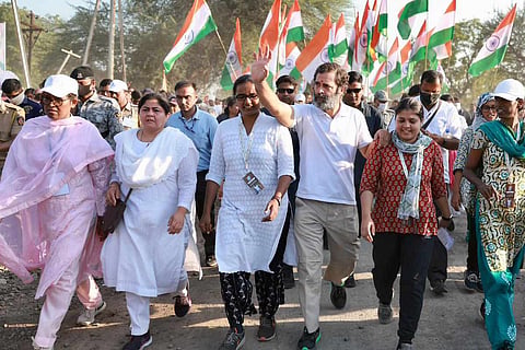 An image of Rahul Gandhi walking in Bharat Jodo Yatra