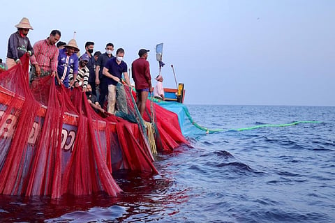 Congress Leader Rahul Gandhi with fishermen in Kerala's Kollam venturing into sea 