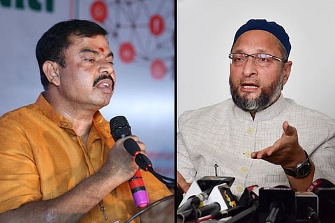 A collage of Owaisi and Raja Singh