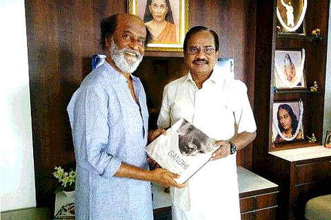 Actor Rajinikanth with Gandhi Makkal Iyakkam leader Tamilaruvi Manian