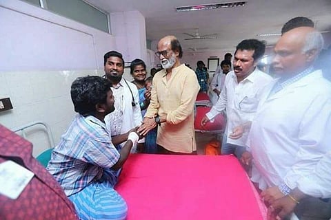 Rajinikath met with the injured in the Anti-Sterlite violence Thoothukudi in 2018. 