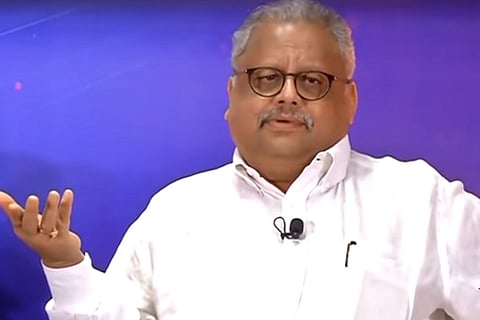 File photo of Rakesh Jhunjhunwala wearing a white shirt