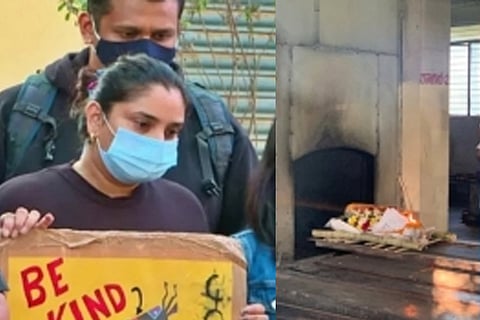 Actor Ramya at dog's funeral