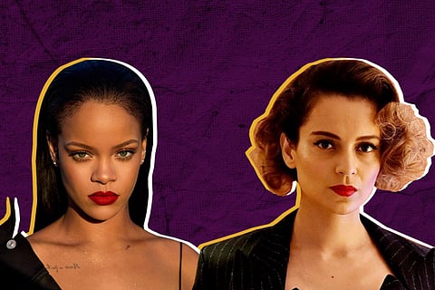 A collage of singer Rihanna and Bollywood actor Kangana Ranaut
