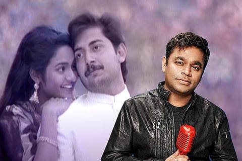 Collage of a scene from Tamil movie Roja and music composer AR Rahman