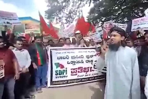 SDPI member speaking at a protest in Mysuru