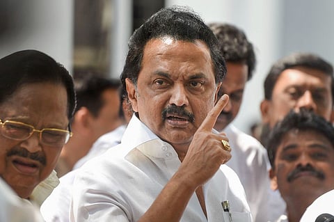 DMK president Stalin and DMK general secretary Duraimurugan during a press address