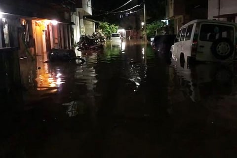 The flooded residential area
