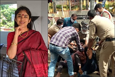 Sanchaita Gajapati Raju and protesting student leaders