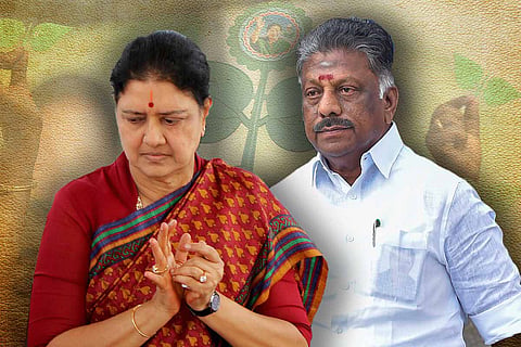 A collage of Sasikala and O Panneerselvam
