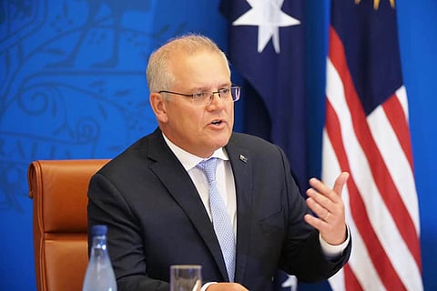 File photo of Scott Morrison addressing a press meet