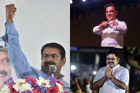 Naam Tamilar Katchi founder Seeman, MNM founder Kamal Haasan and AMMK chief TTV Dhinakaran