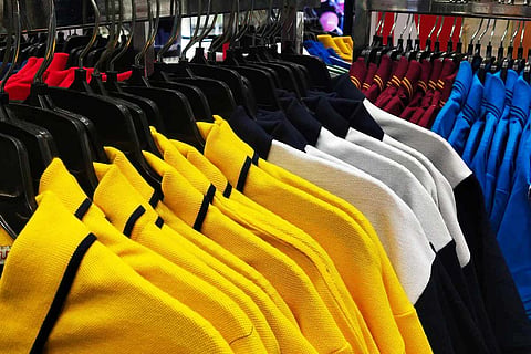 Shirts on display in a clothing store