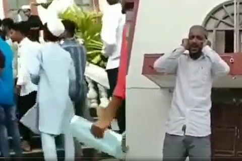 Muslim youth reciting azaan in front of Shivamogga Deputy Commissioner's office 