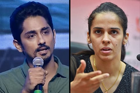 A collage of Siddharth and Saina Nehwal