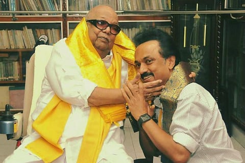 Former Tamil Nadu Chief Minister Karunanidhi and Tamil Nadu Chief Minister MK Stalin