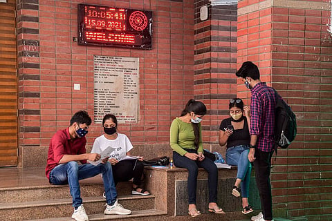 Students inside Ramjas College after DU colleges reopened for final-year students