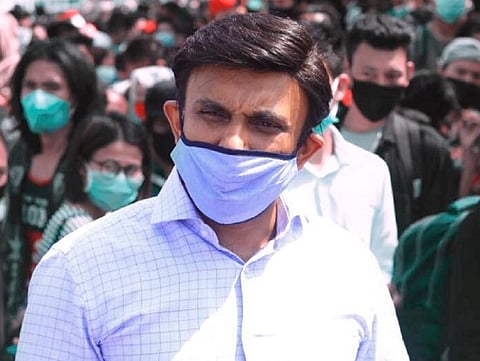 Medical Education Minister Sudhakar K wearing mask