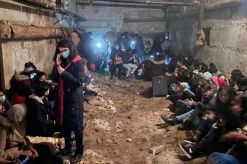 Students in a bunker in Sumy, Ukraine
