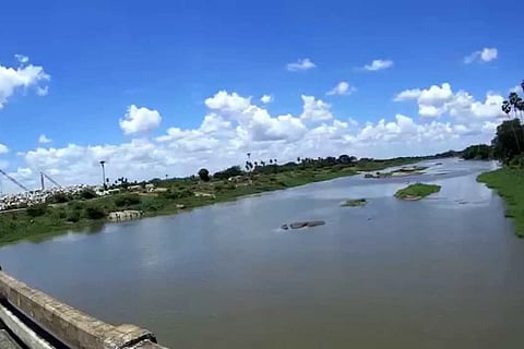 View of Thamirabarani river from a bridge 