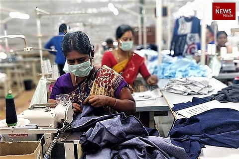 A group of women working at a textile factory