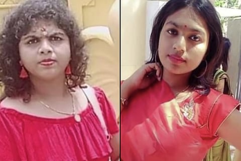  Collage of twin sisters, both wearing pink, from Kerala of whom one woman alleged killed the other 
