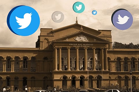 Stylised image of Karnataka HC with Twitter logo in the background