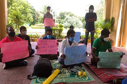 Students union leaders representatives sit on relay hunger strike against cut off method adopted by UoH