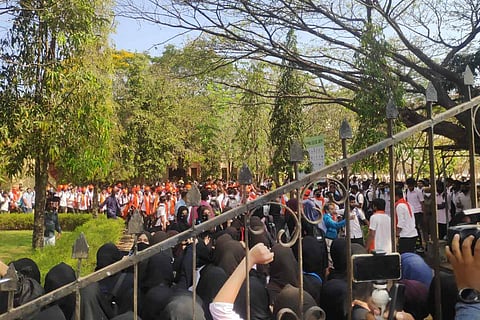 Protest at Udupi College on Tuesday, Feb. 8