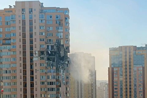 A bombed building in Ukraine