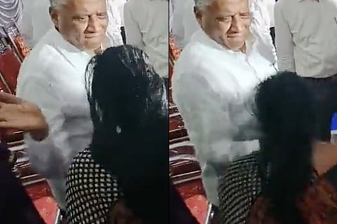 Karnataka Minister V Somanna slaps a woman in public