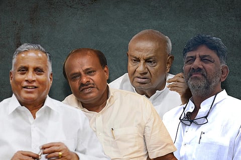 Collage of V Somanna, HD Kumaraswamy, Deve Gowda and DK Shivakumar