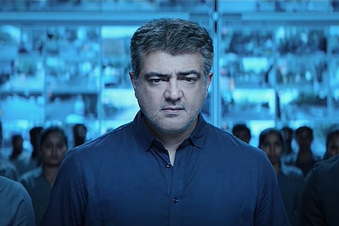 Ajith Kumar in a screengrab from Valimai trailer 