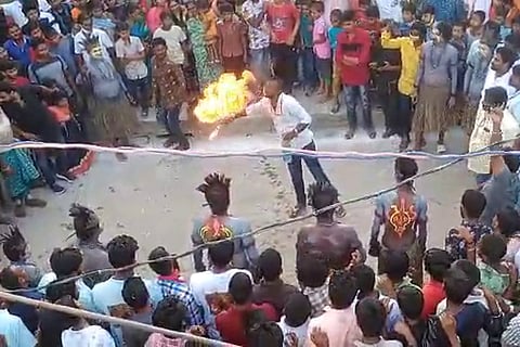 Man who caught fire after trying fire breathing stunt in Andhra