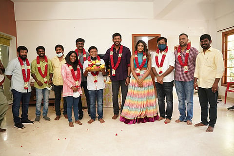 Vishal and Dimple Hayathi are seen along with the rest of the crew in the image taken during the pooja of 'Vishal 31'.