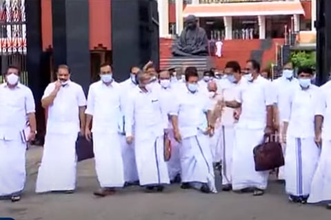 UDF leaders outside Kerala Assembly