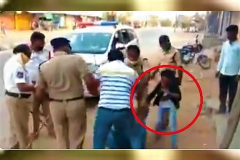 Video: Cop manhandles Telangana man as son pleads for mercy, suspended